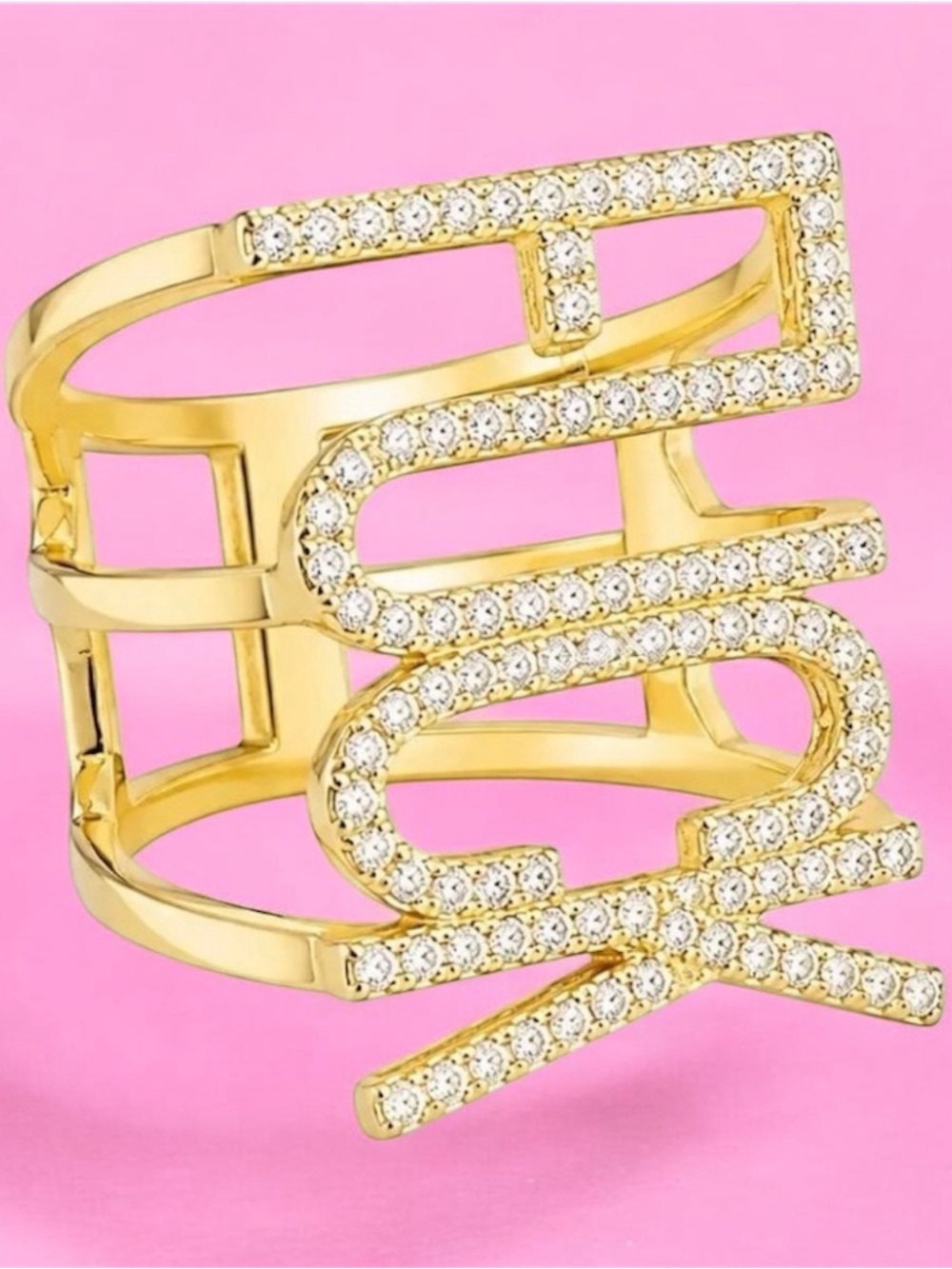 925 Sterling Silver 14k gold plated AAAA CZ F*CK ring - Size 8